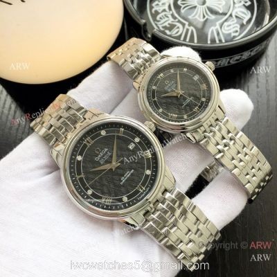 Fake DeVille Prestige Omega Couple Watch Stainless Steel Black Dial