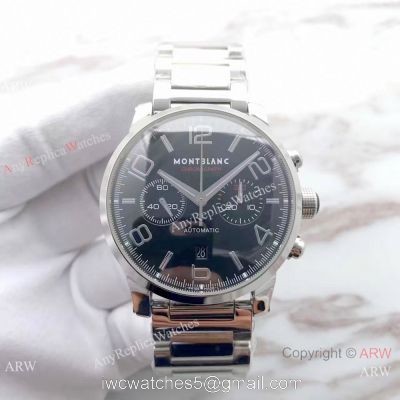 Swiss Grade 7750 Mont blanc Knock off Timewalker 316L Stainless Steel Black Face Watch