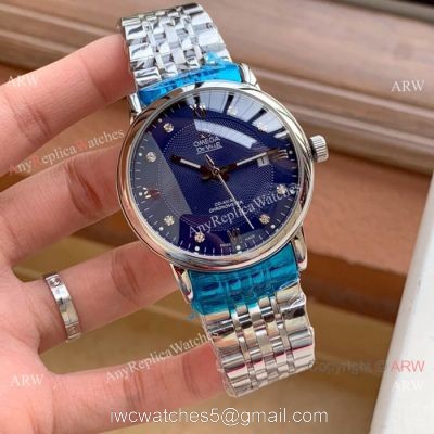 Omega De Ville Stainless Steel Blue Dial Replica Watches 41mm