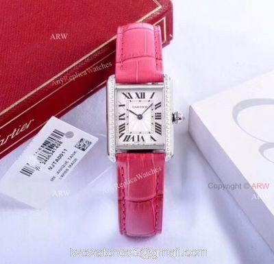 Replica Cartier Tank Louis Womens Watch  White Dial Pink Leather Band