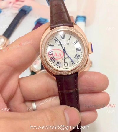Fake Cle de Cartier Roman Dial Rose Gold Diamond watch Women Size