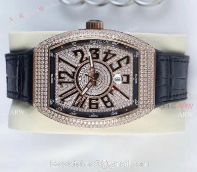 High Quality Franck Muller Vanguard Iced Out Full Diamond Replica Watches For Sale