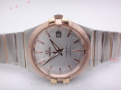 Replica Omega Constellation Automatic Men Watch  2 Tone Rose Gold Band W White Dial