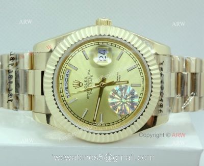 Copy Rolex Day Date 40mm Watch All Gold President White Stick