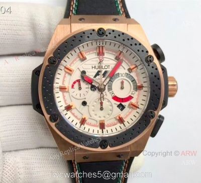Swiss 7750 Replica Hublot F1 King Power Men Watch  Rose Gold White Dial