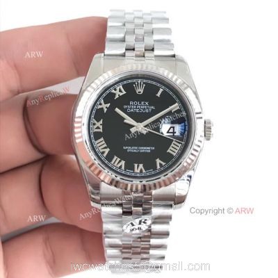 AR Factory V2 Rolex Datejust 36 Black Roman Dial Jubilee Watch SWISS 3135 MOVEMENT