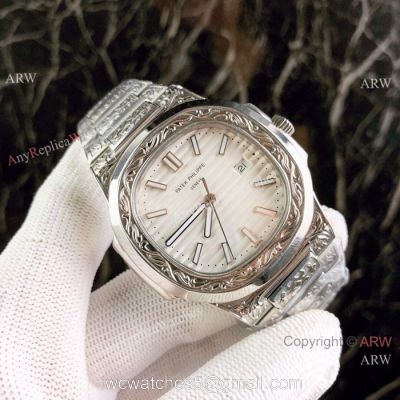 High Replica Patek Philippe Nautilus White Face Stainless Steel Tattoo Watches