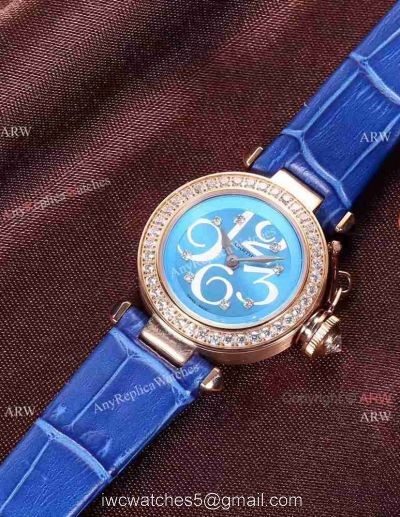 Wholesale Price Replica Cartier Pasha Lady Watch Rose Gold Case Blue Version