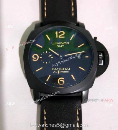 Clone Panerai Luminor GMT PAM00320 Black Steel Watch  Orange Markers