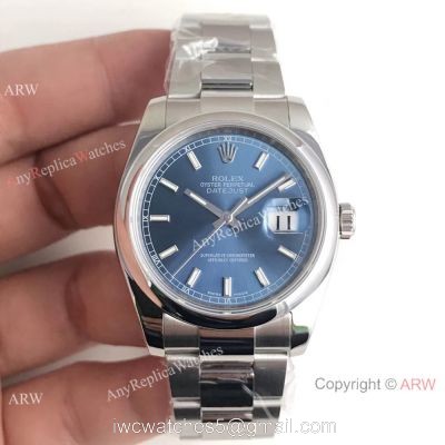 AR Factory Copy Rolex Oyster DateJust SS Blue Face Watch  SWISS 3135