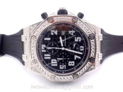 Replica Audemars Piguet Royal Oak Offshore Diamond Watch  Black Dial Rubber Strap