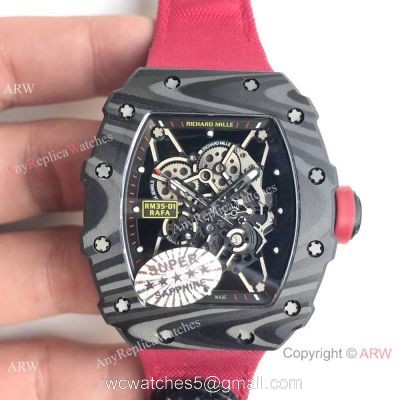 Best Replica Richard Mille RM 35-01 Rafael Nadal watch Carbon Case Red Strap