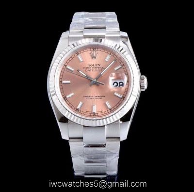 Swiss Rolex ?r Datejust Stainless Steel Oyster Salmon Dial Watch 36mm