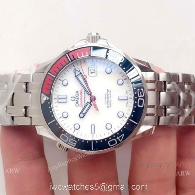 Swiss Replica Omega Seamaster Commanders 007 Watch SS BlackRed Ceramic bezel