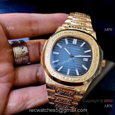 Patek Philippe Nautilus Replica Watches Yellow Gold Blue Dial