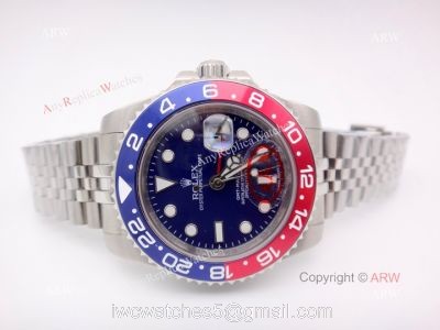 Stainless Steel Blue Face Rolex GMT Master II Pepsi Replica Watch 40mm