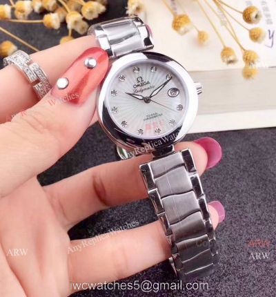 Copy Omega De Ville Ladymatic Women watch SS White MOP Face 34mm