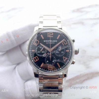 Swiss Fake Montblanc TimeWalker Stainless Steel Black Face  Rose Gold Markers Watch