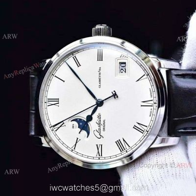 Swiss Replica Glashutte Senator Panorama Date Moon Phase Watch SS White Dial