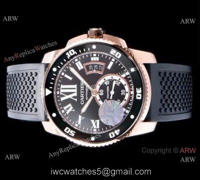 Swiss Replica Cartier Calibre De Cartier Diver Rose Gold Black Dial Watch 42mm