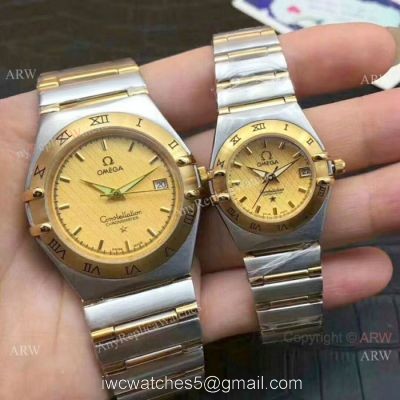 Copy Omega Constellation Two Tone Quartz Movement  Omega Couple Watch