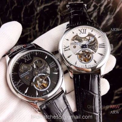 New Replica Chopard Tourbillon Watches SS Black Leather Strap