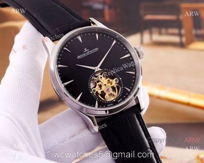 Copy Jaeger Le Coultre Flying Tourbillon Watch SS Black Dial