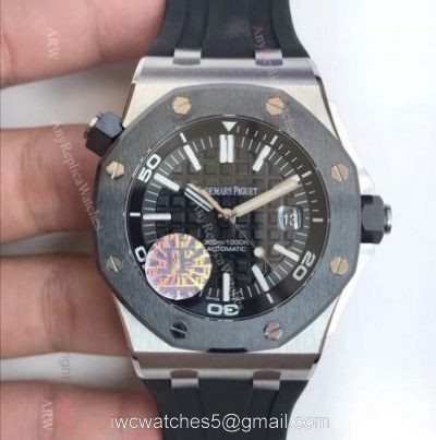 JF Swiss Replica Audemars Piguet Divers SS Black Bezel Watch  3120 Movement