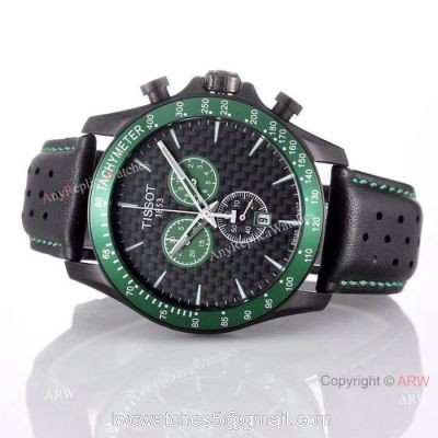 Best Quality Tissot Chronograph Watches  Green Bezel Black Leather Strap