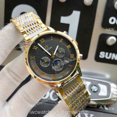 High Quality Omega Complications Moon phase Watch 2-Tone Case Black Face