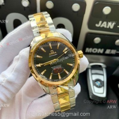 Copy Omega Seamaster Aqua Terra Swiss Citizen 8215 Watches  2-Tone Black Dial