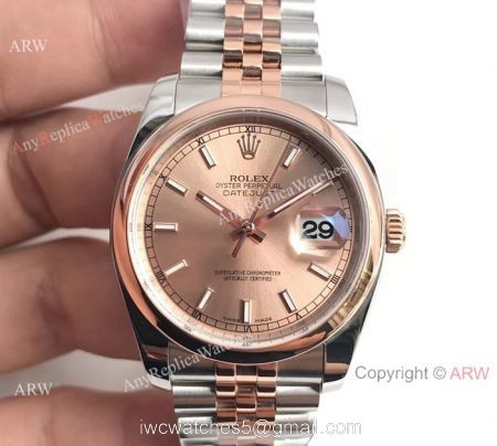 Swiss Grade 2 Tone Rose Gold Rolex Datejust 36mm Jubilee Watch  AR Factory