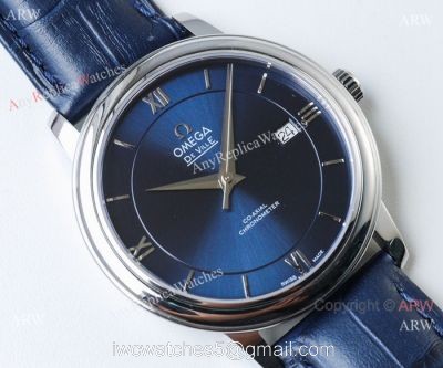 Highest Quality Copy Omega De Ville Swiss 2824 Watch SS Blue Dial