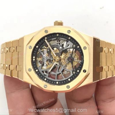 Swiss Copy Audemars Piguet Royal Oak Extra-thin Openworked Watch Yellow Gold