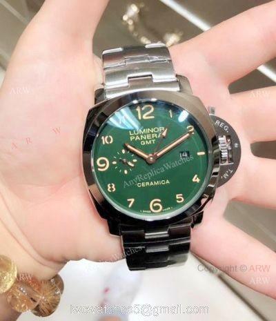 High Quality Panerai Luminor GMT Stainless Steel Green Face Watch