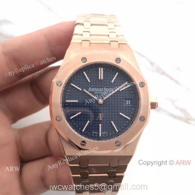 New Audemars Piguet Royal Oak Extra Thin Replica Watch 39mm Rose Gold Blue Dial