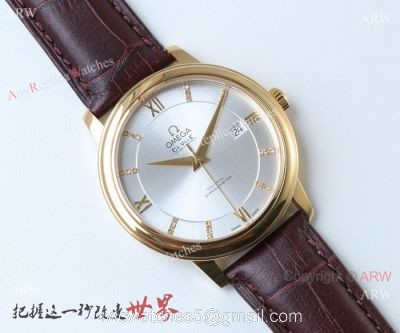 Swiss 2824 Omega De Ville Replica Watch Gold Case Silver Dial