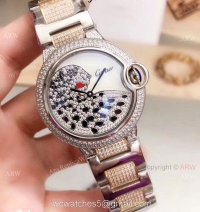 Cartier Ballon Bleu Ice Out Watches  Two Tone Leopard Dial