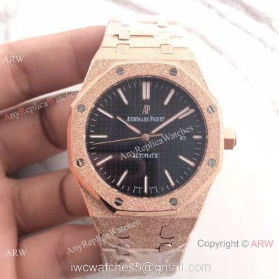 JF Factory Newest Replica Audemars Piguet Frosted Rose Gold Black Dial Wrist Watch