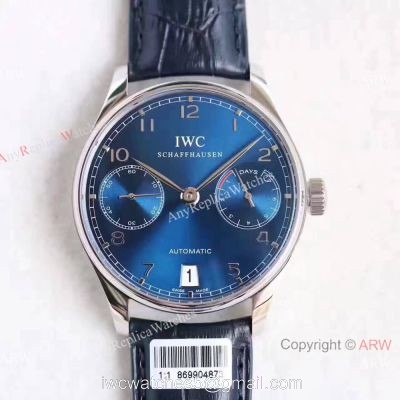 Replica IWC Portugieser 7 days power reserve Watch Blue Dial w/ folding Clasp