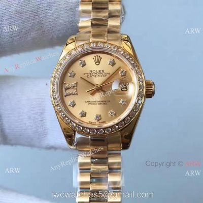 AAA Rolex Datejust All Gold Diamond Bezel Replica Lady Watch President Band