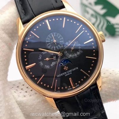Vacheron Constantin Perpetual Calendar Copy Watches Rose Gold Black Dial
