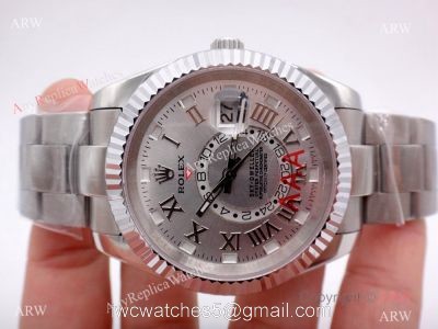 Stainless Steel Silver Dial Rolex Sky-Dweller 326939w Copy Watch w/ Working Time Zone