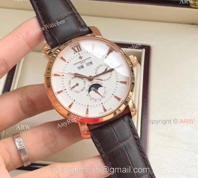 Fake Vacheron Constantin Watches For Sale  Brown Leather Strap Black Dial