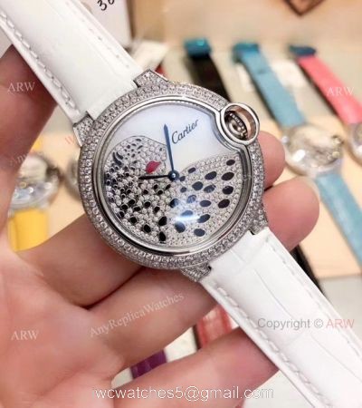 Ballon Bleu de Cartier Replica Watches  SS Diamond Leopard Face