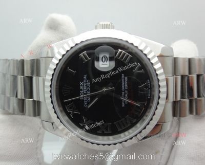 Copy Rolex Datejust Black Face Stainless Steel President Band