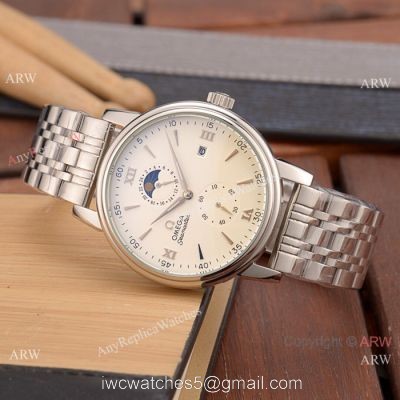 Copy Omega Seamaster Moonphase watch Stainless Steel White Dial 40 MM