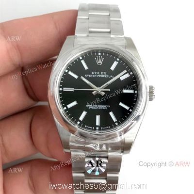 Swiss Copy Rolex Oyster Perpetual Stainless Steel Black Dial Watch  Highest Quality AR Factory Rolex
