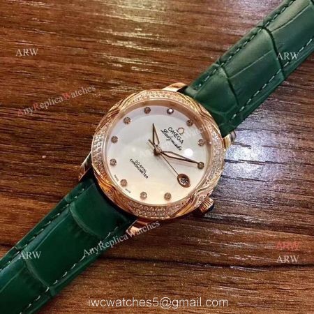 Replica Omega CO-AXIAL Lady Watch Rose Gold Diamond Bezel