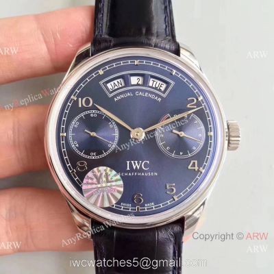 Swiss Replica IWC Portugieser Annual Calendar 7 Days Blue Face SS Watch